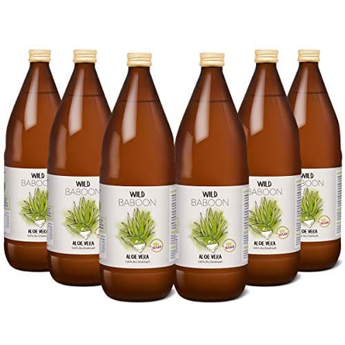 Aloe Vera Saft, 100% BIO Direktsaft, garantierte Aloverose: 1200mg/Liter, 6 x 1 Liter, nachhaltiger Anbau durch Familienbetrieb, Braunglas, Vegan, DE-ÖKO-005 Bio Öko Vegan