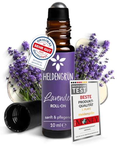 Heldengrün® BIO Roll-On Lavendel [100% NATURREIN] Dermatologisch getestet - 2-in-1: Duft & Pflege - Lavendelöl Roll-On mit Jojoba- & Mandelöl - Ideal am Abend Bio Öko
