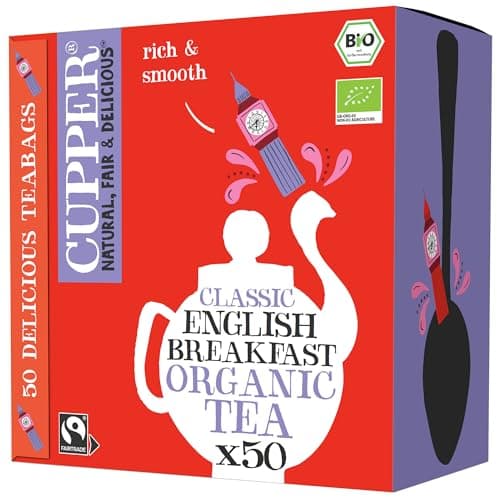 Cupper Bio Tee Vorratspackung English Breakfast, Schwarztee, 50 ungebleichte Teebeutel I Big Pack I Perfekt fürs Büro I fair gehandelt I plastikfeie Teebeutel Bio