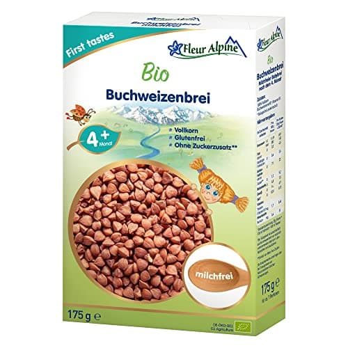 FLEUR ALPINE Bio Babybrei Buchweizen - Leckerer Frühstücksbrei | Nahrhaft und glutenfrei | einfache Zubereitung | Babynahrung 4+ Monate ohne Zuckerzusatz | 7 Portionen Bio