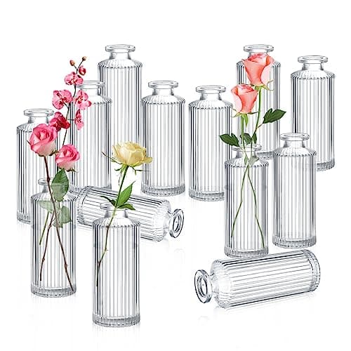 Lvefyti 12 Stück Knospe Wases, Glasflasche Vasen klar kleine Vasen hoch dekorative Vase Füller für Tafelaufsätze Apotheke Gläser Vase für Haus Hochzeit Braut Dusche Dekor