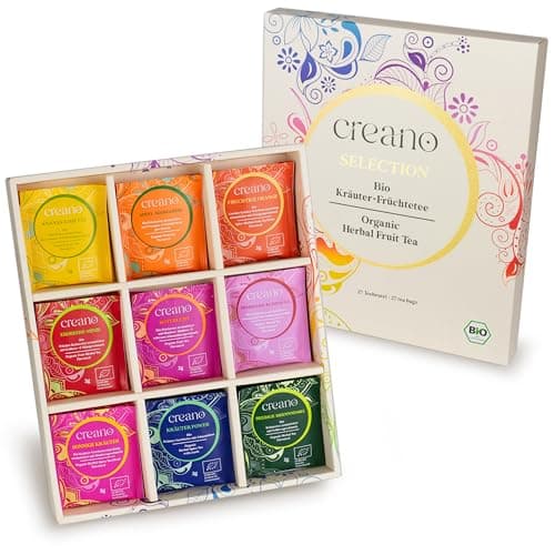 Creano Bio Früchtetee Kräutertee Geschenkset - 27 Bio-Teebeutel in 9 traumhaften Sorten - 54g* Bio