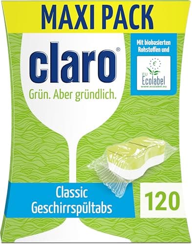 claro Classic Öko Geschirrspül-Tabs - 120 Spülmaschinen-Tabs - phosphatfrei, umweltfreundlich & vegan - wasserlösliche Folie Öko Vegan