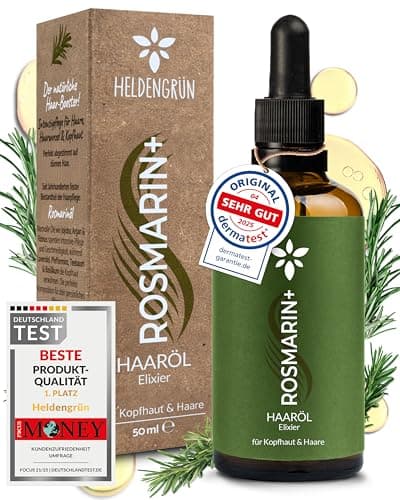 Heldengrün® BIO Rosmarin+ Haaröl [HOCHDOSIERT] Dermatologisch getestet - Natürlicher Haar-Booster mit Jojoba & Rosmarin - Rosmarinöl Haare - Ätherische Ölmischung Bio Öko