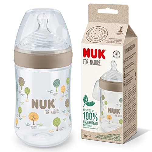 NUK for Nature Babyflaschen | mittelgroßer Trinksauger | 260 ml | Der Mutterbrust nachempfundener Anti-Colic Trinksauger aus Silikon | Temperature Control | Nachhaltige Materialien | Beige Öko