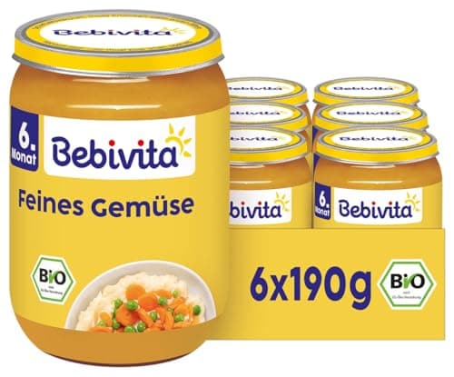 Bebivita Bio Feines Gemüse (6 x 190g), ab 6. Monat, ohne Salzzusatz, das Gemüse-Gläschen ideal zum Beikost-Start Bio