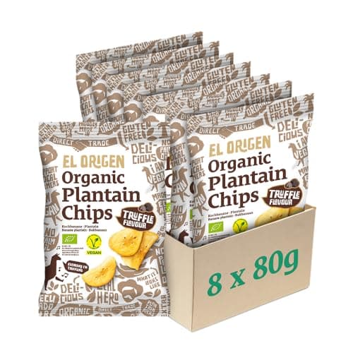el origen Bio-Kochbananen Chips mit Trüffelgeschmack 8×60 g - vegan, glutenfrei, palmölfrei, fair produziert in Ecuador, extra crunchy, mit feinem Trüffelaroma Bio Öko Vegan