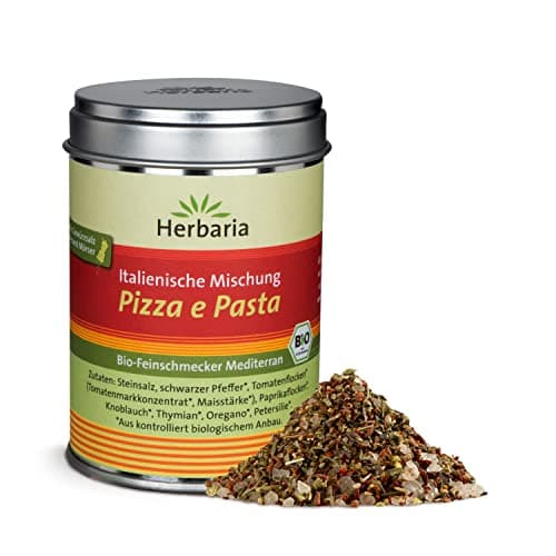 Herbaria Pizza e Pasta bio 100g M-Dose - fertiges Bio-Pasta- & Pizzagewürz für italienische Gerichte - mit erlesenen Zutaten - in nachhaltiger Aromaschutz-Dose Bio Öko Vegan