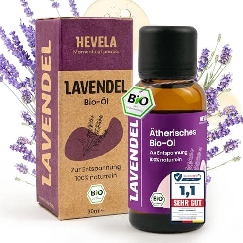 Hevela® - BIO Lavendelöl [100% NATÜRLICH] - hochdosiert für guten Schlaf - 30 ml ätherisches Bio-Öl für Aromatherapie und Duftlampe - echtes Lavandula angustifolia zur Entspannung Bio Öko