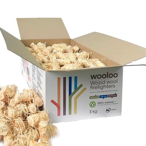 WOOLOO Premium Holzwolle-Anzünder 3kg (ca. 300 Stück) | Öko Kaminanzünder & Grillanzünder aus Holzwolle & Wachs | Lange Brenndauer, geruchlos & rückstandsfrei | PEFCzertifiziert Öko