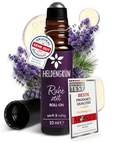 Heldengrün® BIO Roll-On "Ruhezeit" [100% NATURREIN] Anti-Stress Duft - Dermatologisch getestet - Stressfrei Roll On mit Bio-Lavendel & Zirbe - 2-in-1: Duft & Pflege Bio Öko