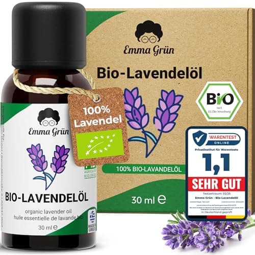 Emma Grün® Bio Lavendelöl Ätherisches Öl [100% Naturrein] - Zertifiziertes Lebensmittel zum Einnehmen - Ätherisches Lavendel Öl Bio - Essential Oil 30ml - Duftöl Lavendel für Aromatherapie Bio Öko