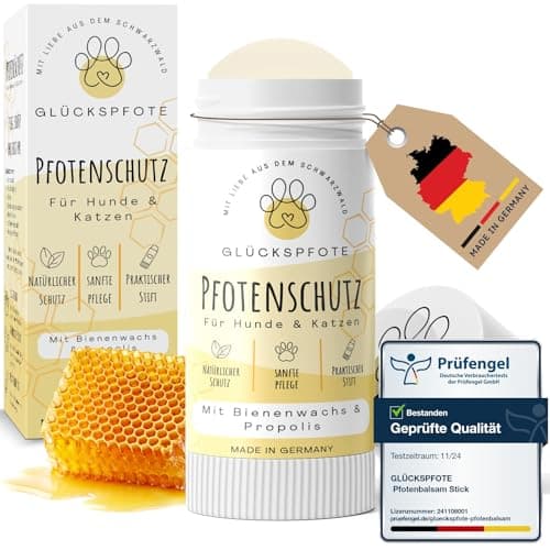 GLÜCKSPFOTE® Pfotenbalsam Stick für Hund Katze [Testsieger] |100% Natürlich gegen trockene rissige Pfoten | Pfotenpflege mit Bienenwachs ideal als Pfotenschutz für Sommer Winter f. Hunde Katzen. Öko