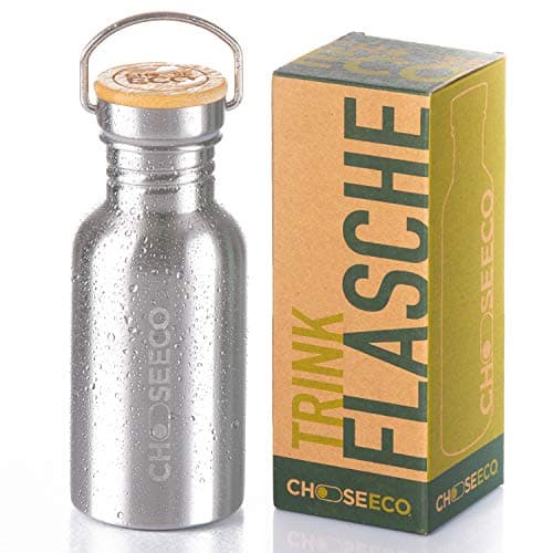 ChooseEco Edelstahl Trinkflasche - Nachhaltige Wasserflasche mit Bambus-Deckel - Auslaufsicher Dicht Wiederverwendbar Langlebig Getränkeflasche (500ml) Bio Öko