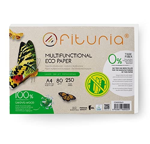 80gr A4 Recyclingpapier, 250 Blatt 100% aus Recyclingpapier, Recyclingpapier Packung mit DIN A4 Blättern, natürliche Farbe geeignet für Laser- und Tintenstrahldrucker - Ofituria (1 Packung) Bio Öko