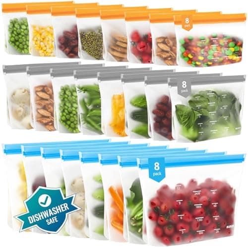 Aufbewahrungsbeutel, für Lebensmittel, Silikon, spülmaschinenfest, wiederverwendbar, aufstellbar, BPA-freie PEVE-Butterbrotbeutel, auslaufsichere Gefrierbeutel, 3,8 l, 8 Butterbrote, 8 Snacks Öko