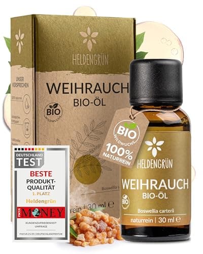 Heldengrün© BIO Weihrauchöl [100% NATURREIN] - Reines Weihrauch Öl - Duftöl Weihrauch in Parfumqualität - Nachhaltiger Wildwuchs - Frankincense Oil Bio Öko
