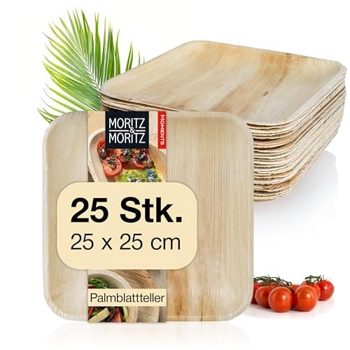 Moritz & Moritz Palmblatt Teller eckig 25 x 25 cm - 25 Nachhaltige Einwegteller - Alternative zu Bambusteller und Bambusgeschirr Bio Öko