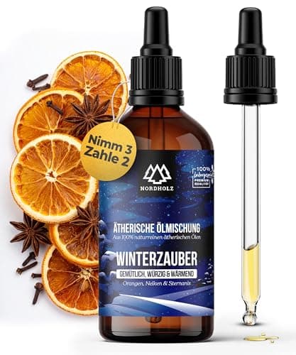 NORDHOLZ® [100% naturrein] – Frisch & spritzig, ätherisches Öl in Pharmaqualität aus Kaltpressung – Vegan, laborgeprüft – Für Sauna, Diffusor & Aromatherapie (15 ml (1er Pack), Winterzauber) Vegan