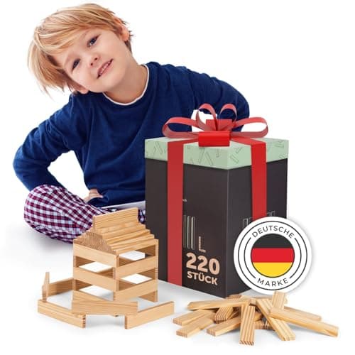 Laleni Holzbausteine Natur 220 Stück aus 100% unbehandelter Kiefer - Bausteine Holz - Holzklötze für Kinder - Holzklötzchen zum Spielen mit Box - Holzspielzeug - Bauklötze Holz - Holzstäbe zum Basteln