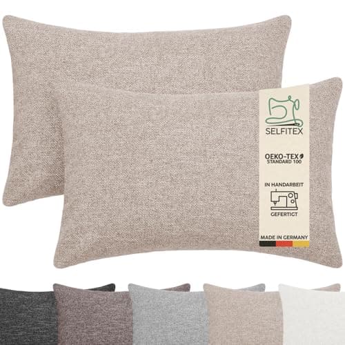 Selfitex 2er Set 40x60 cm, Sofakissen mit Füllung und Bezug, Dekokissen, Kopfkissen mit weicher Kissenfüllung, stilvolle Kissen Deko, robuster Polsterstoff, hochwertiges Couch Kissen (Sand)