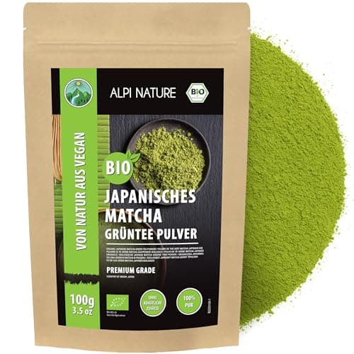 Alpi Nature Matcha Pulver BIO aus Japan 100g, Grüner Tee Premium Grade, bio Matcha Tee, natürlich koffeinhaltig Bio Öko Vegan
