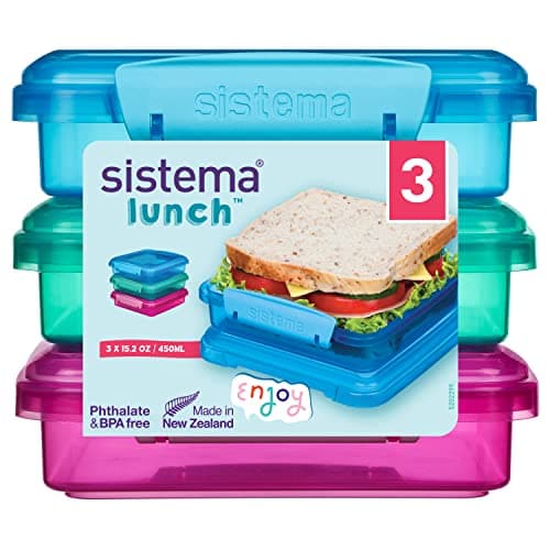 Sistema Brotdose Sandwichbox | 450 ml | stapelbare und luftdichte Lunchbox mit Deckel | Lunchbox Kinder & Erwachsene | gemischte Farben | 3 Stück
