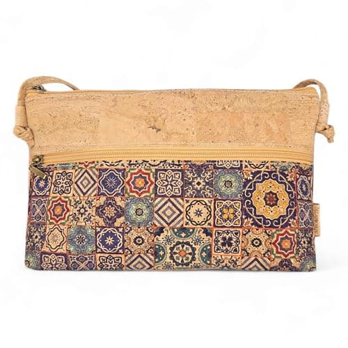 DeCarbonize Umhängetasche aus Kork Crossbody Veganleder Nachhaltig Damen Handtasche (Fliesen Muster1) Öko Vegan