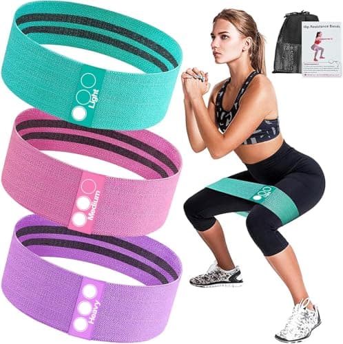 Resistance Bands, 3pcs Fitnessbänder Hip Widerstandsbänder Set mit starker Dehnbarkeit, 3 Zugkraftstärken rutschfeste Trainingsband, für Hüfte Beine Pilates Yoga Krafttraining(grün+rosa+lila) Öko