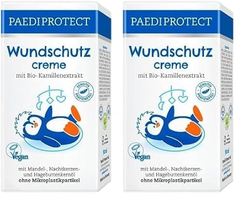 PAEDIPROTECT Wundschutzcreme Baby 50 ml, Wundsalbe ohne Parfüm & Silikone, vegane Babycreme Schutz für empfindliche Babyhaut im Windelbereich, Bio-Kamille Heilsalbe Pflege hilft bei Rötungen Bio Vegan