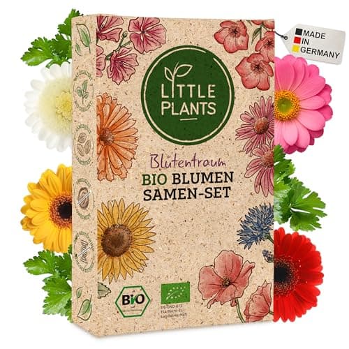 Little Plants Blumensamen Set - 12 Sorten BIO Samen Blumen - 100% natürlich & extra viele Blumenwiese Samen - BIO Saatgut für Blumenwiese - Nachhaltiges Pflanzen Set mit Wildblumensamen Bio Öko