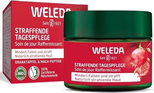 WELEDA Bio Straffende Tagespflege - Naturkosmetik Natural Anti Aging Gesichtscreme mit Granatapfelsamenöl & Maca-Peptiden. Feuchtigkeitscreme mindert Falten & erhöht Elastizität / Spannkraft (1x 40ml) Bio Vegan