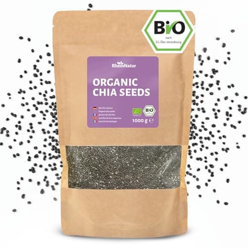 RheinNatur Bio Chia Samen 1 kg - 100% Bio Chiasamen - Reich an Proteinen, Ballaststoffen & Omega-3-Fettsäuren - Ideal für Salate, Joghurt, Müsli & Chia-Wasser - 1000 g Beutel Bio