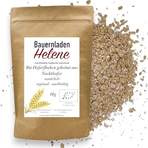 Bauernladenhelene Bio Haferflocken aus Nackthafer gekeimt, 1 kg – naturbelassen – ideal für Porridge, Müsli & Bowls Bio