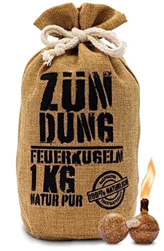 ZÜNDUNG Grill- und Kaminanzünder 1kg nachhaltige Feuerkugeln aus Holz und Wachs - 100% Bio Grillanzünder mit Docht zum anbrennen Bio Öko