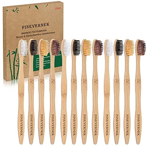FINEVERNEK 12 Pack Bambus Zahnbürsten,Holz Bambus Zahnbürsten Nachhaltige Holzzahnbürste Biologisch BPA-freie Biologisch Abbaubar,Umweltfreundlich,Vegan,Unabhängige Verpackung Bambus Zahnbürsten Set Bio Öko Vegan