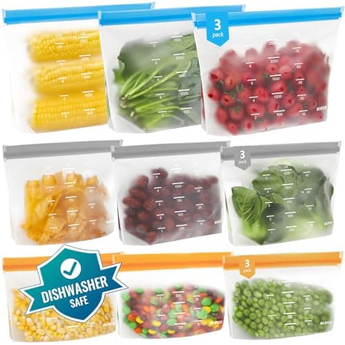 IDEATECH 9 Stück Gefrierbeutel Wiederverwendbar Silikon Freezer Bags für Lebensmittel Verschluss Zipper Plastikbeutel für Camping Sandwichbeutel Küche Suppen Gemüse Essen Tüten Öko