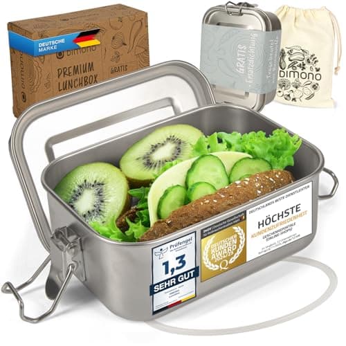 Dimono® Lunchbox Brotdose 550ml Auslaufsichere Bento-Box Brotzeit-Dose aus Edelstahl; Wasserdichte Nachhaltige Dose mit Fächer & Dichtungen Öko