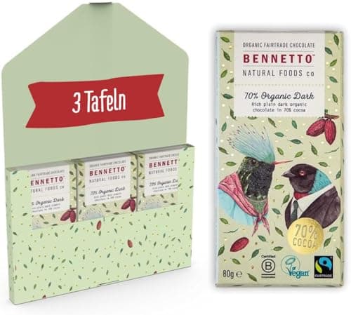 Bennetto - 3x 80g Vegane Schokolade Dunkel I Schokoladengeschenk I 60% Zartbitter I Schweizer Bio & Fairtrade Schokolade in Geschenkbox I Glutenfrei, palmölfrei & nachhaltig Bio Öko Vegan