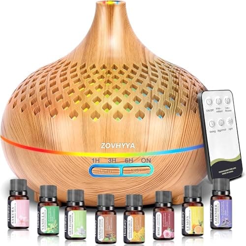 ZOVHYYA 500ML Aroma Diffuser Diffuser Ätherische Öle Mit 8 Ölen Aromatherapie-Diffuser Wenig Lärm Mit Fernbedienung 4 Timer 14 Farben 2 Sprühbilder