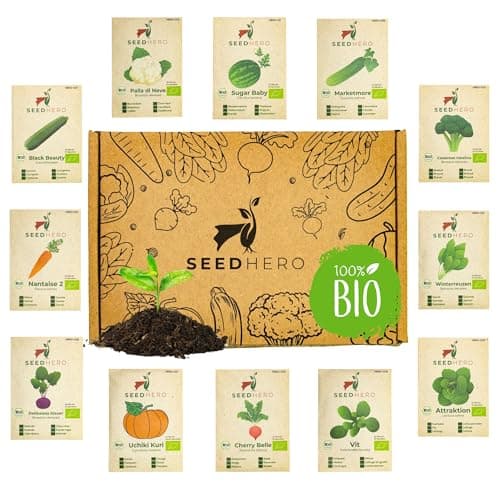 BIO Gemüse Samen Set - 12 Sorten Gemüsesamen aus biologischem Anbau, samenfestes Saatgut, Samen Gemüse Set mit Gurke, Radieschen, Zucchini, Wassermelone, Kohlrabi und mehr Bio Öko