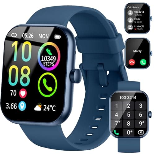 Smartwatch für Damen Herren, 1,96" HD Touchscreen Fitnessuhr mit Telefonfunktion, Smart Watch Fitness mit Herzfrequenz Schlafmonitor Schrittzähler, 113+ Sportuhr IP68 Wasserdicht für iOS Android Blau