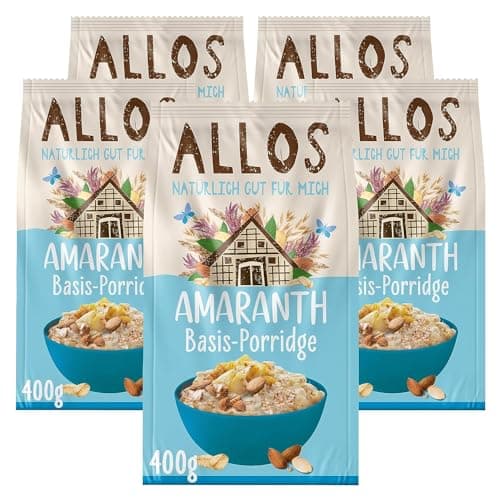 Allos Amaranth Basis Porridge | Porridge ohne Zucker | Bio Porridge Natur | Bio Müsli | Haferflocken | Frühstücksbrei | Frühstückscerealien | vegan | 5er Pack (5 x 400g) Bio Vegan