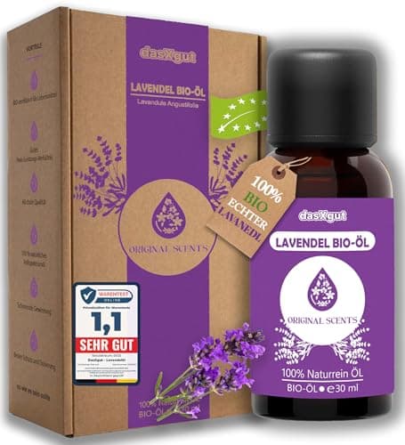 DasXgut – Lavendelöl 30 ml – [100% Naturrein] Bio öl Zertifiziertes Lebensmittel – Ätherische Öle – für Diffusor – Aromatherapie – Lavandula Angustifolia Der Echte Lavendel E5004111-RO-ECO-026 Bio Öko