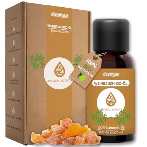 DasXgut - BIO Weihrauchöl 30 ml [100% NATURREIN] - Reines Weihrauch Öl - Duftöl Parfumqualität - Nachhaltiger Wildwuchs - Frankincense Oil E5004119 Bio Öko