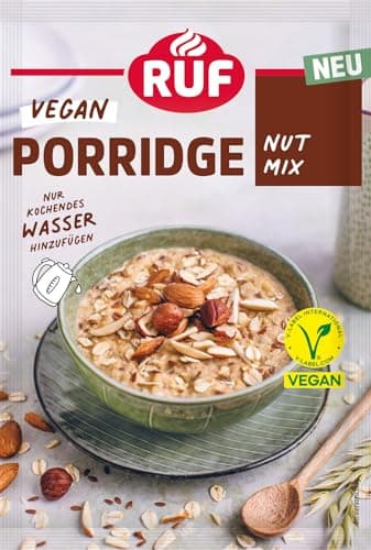 RUF Veganes Porridge Nuts & Oats, Oatmeal mit Mandeln, Haselnüssen & Leinsamen, einfache Zubereitung, im praktischen Portionsbeutel, 1 x 60 g Vegan