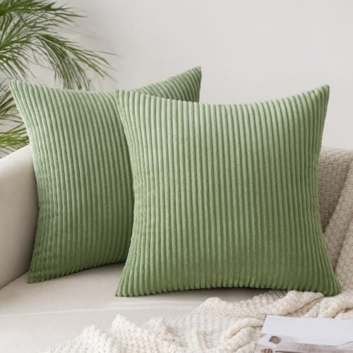 Slozzi 2er Set Kordsamt Kissenbezug Bohnengrün 40x40cm Kissenbezüge Kissenhülle Sofakissen Dekokissenbezug Couchkissen Weich für Sofa Schlafzimmer Wohnzimmer Balkon Öko