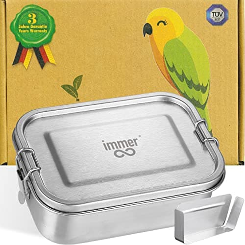 Edelstahl Brotdose - Nachhaltige Bento Lunchbox, auslaufsicher, plastikfrei, leicht zu reinigen und perfekt für Unterwegs (800ml, Bügelverschluss) Öko