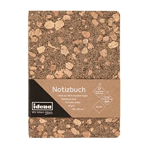 Idena 12253 - Notizbuch 20 x 14 cm, blanko, 192 Seiten, aus 100 % recyceltem Papier, Einband aus Kork, 80 g/m², 1 Stück
