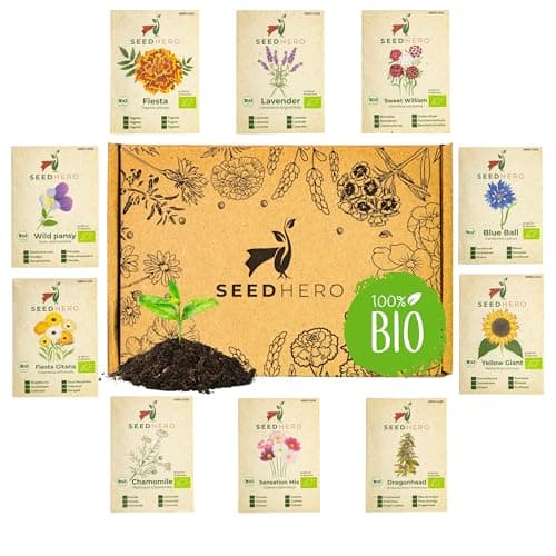 BIO Essbare Blüten Samen Set - 10 Sorten Blumensamen aus biologischem Anbau, samenfestes Saatgut, Essbare Blumen, Set mit Sonnenblume, Kamille, Cosmea, Lavendel und mehr Bio Öko